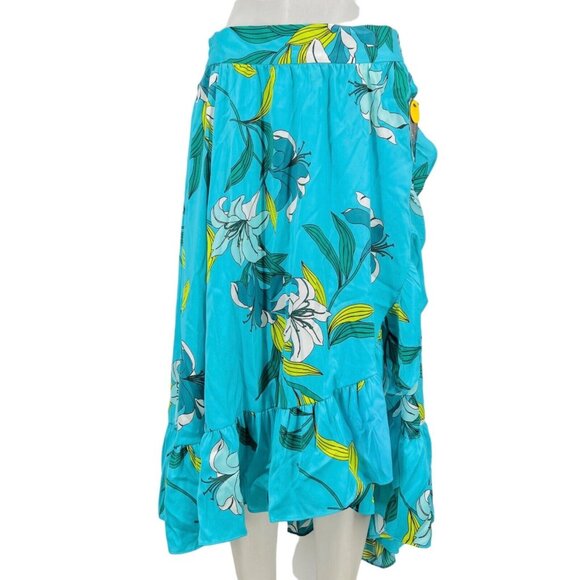 Worthington Maxi Skirt Suma Floral Faux Wrap Ruffle Blue Yellow Flowy Size M - Picture 3 of 10